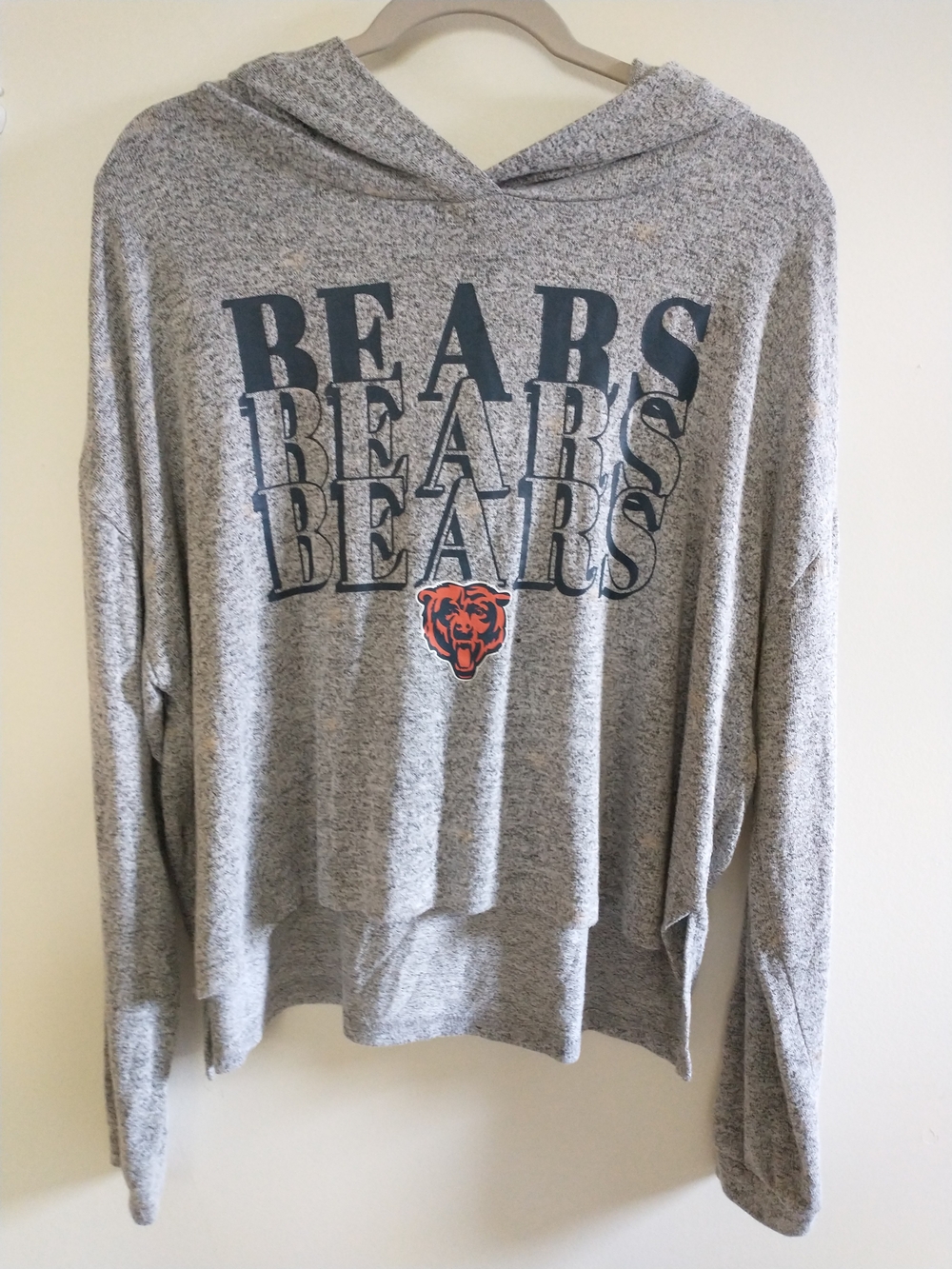 NFL Chicago Bears Gray Hooded Pullover with Navy and Orange Logo L